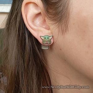 Baby Yoda Earrings (Heart & Silver Ball)
